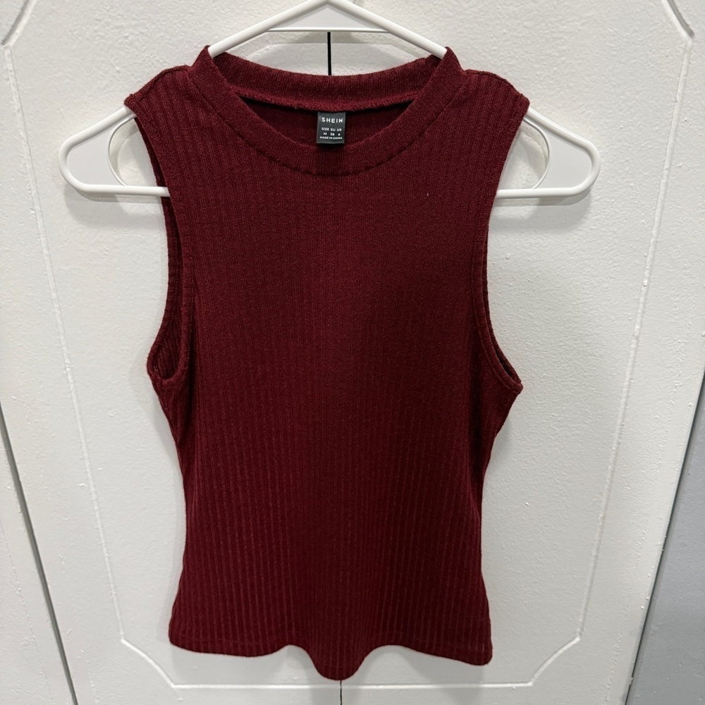 NWOT SHEIN Red Ribbed Crew Neck Tank Top